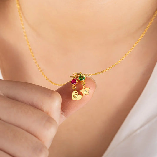 Custom Minimalist Star Initial Necklace with Birthstone