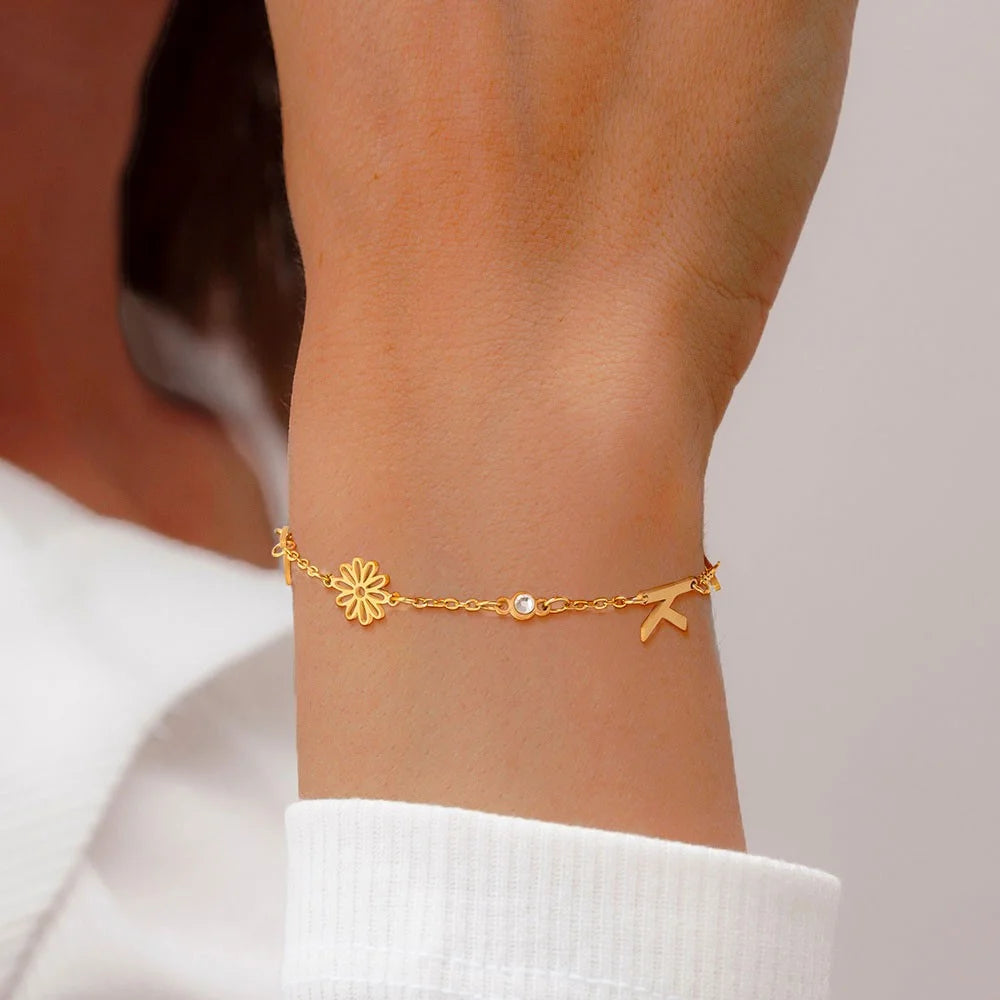 Birth Flowers & Birthstones Chain Bracelet