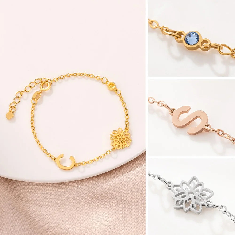 Birth Flowers & Birthstones Chain Bracelet