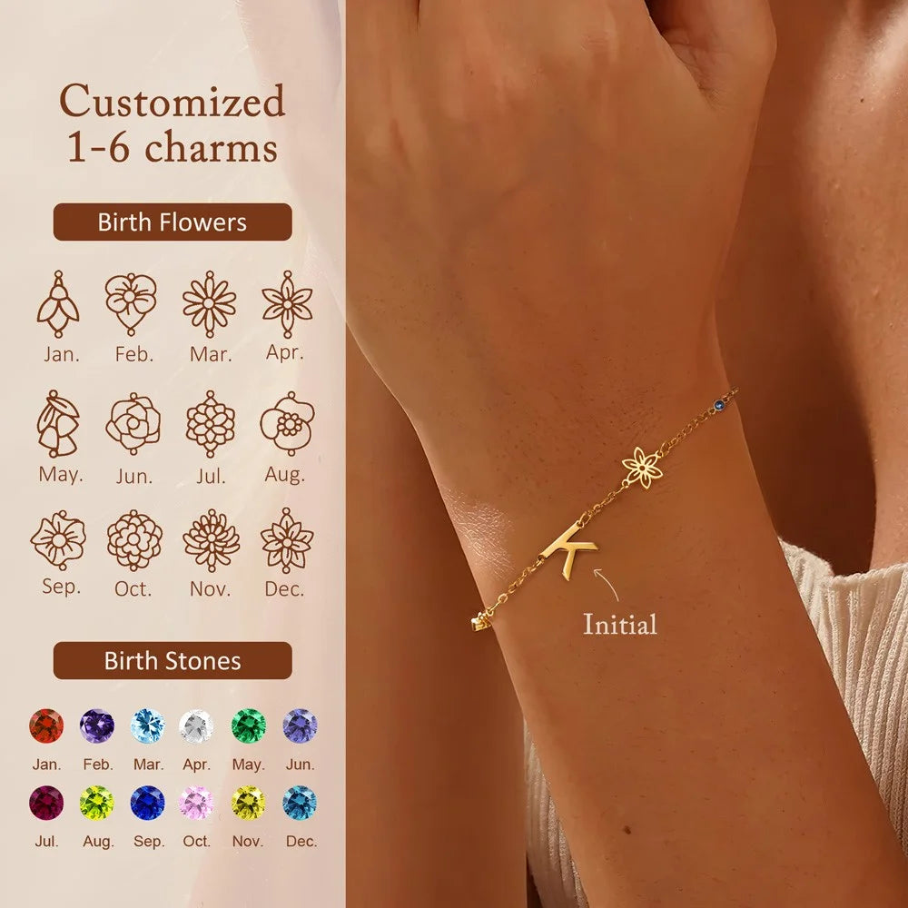Birth Flowers & Birthstones Chain Bracelet