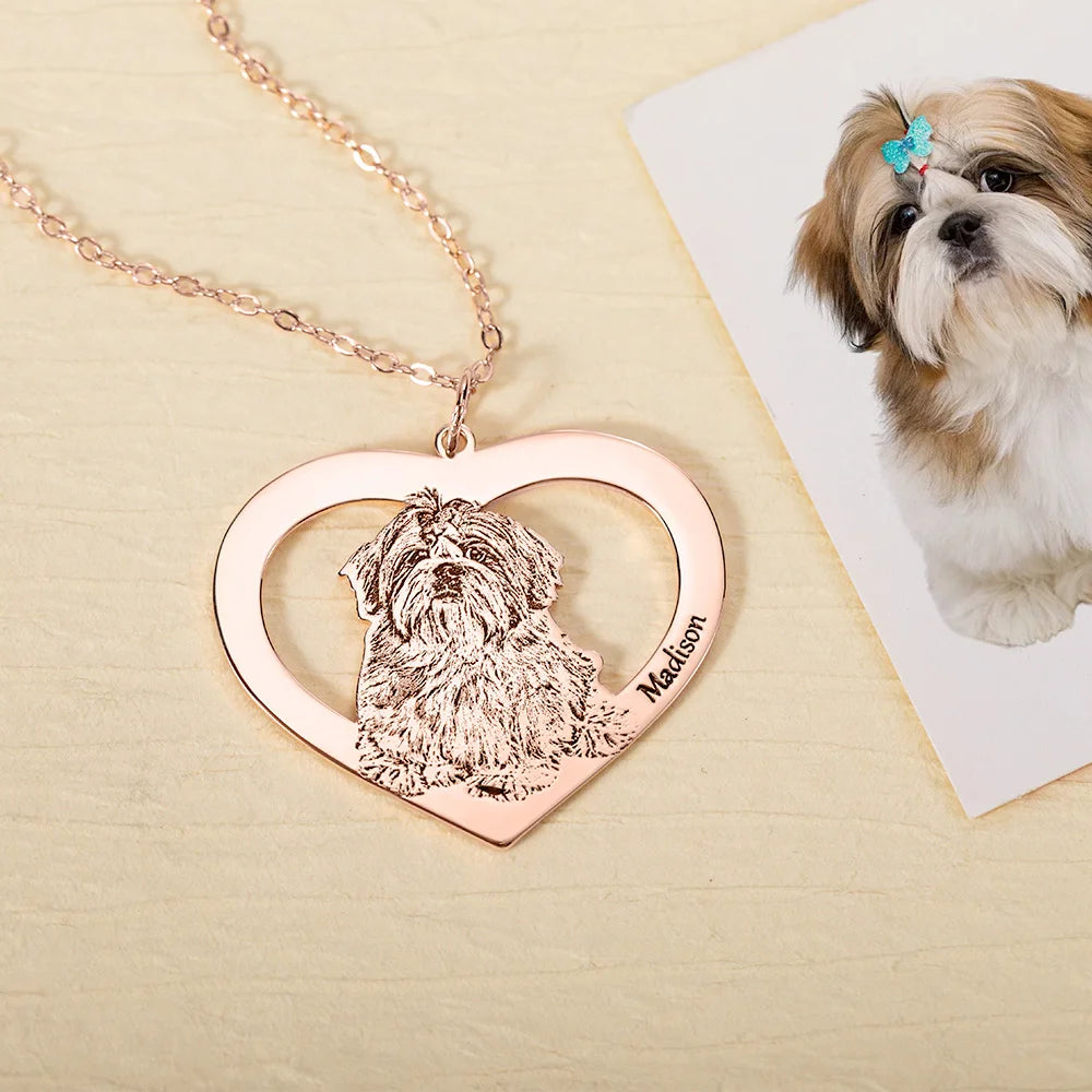 Engraved Pet Portrait Heart Necklace
