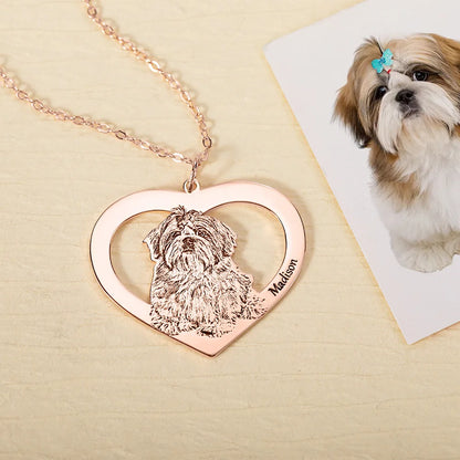 Engraved Pet Portrait Heart Necklace