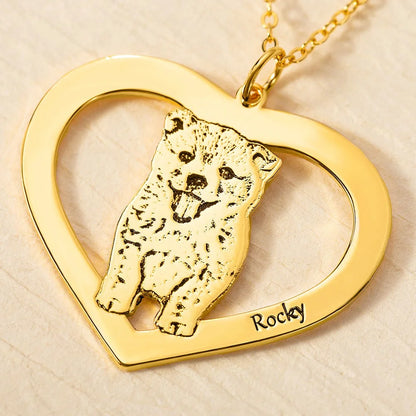 Engraved Pet Portrait Heart Necklace