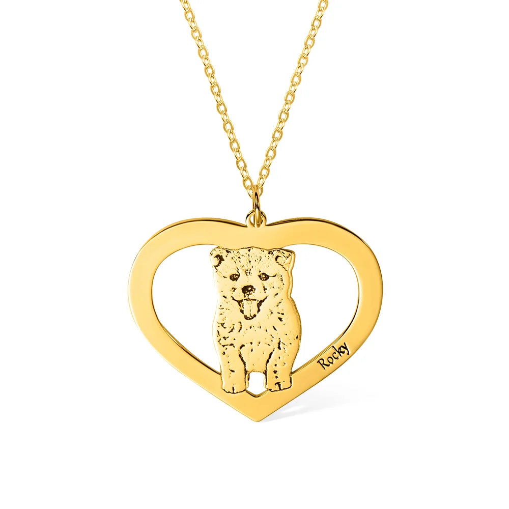 Engraved Pet Portrait Heart Necklace