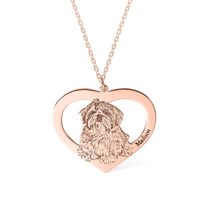 Engraved Pet Portrait Heart Necklace