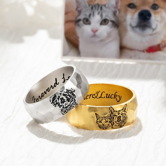 Custom Engraved Sketch Photo Hammered Ring