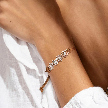 Combined Birth Flower Leather Bracelet