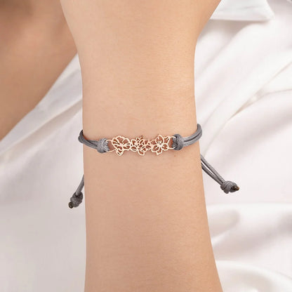 Combined Birth Flower Leather Bracelet