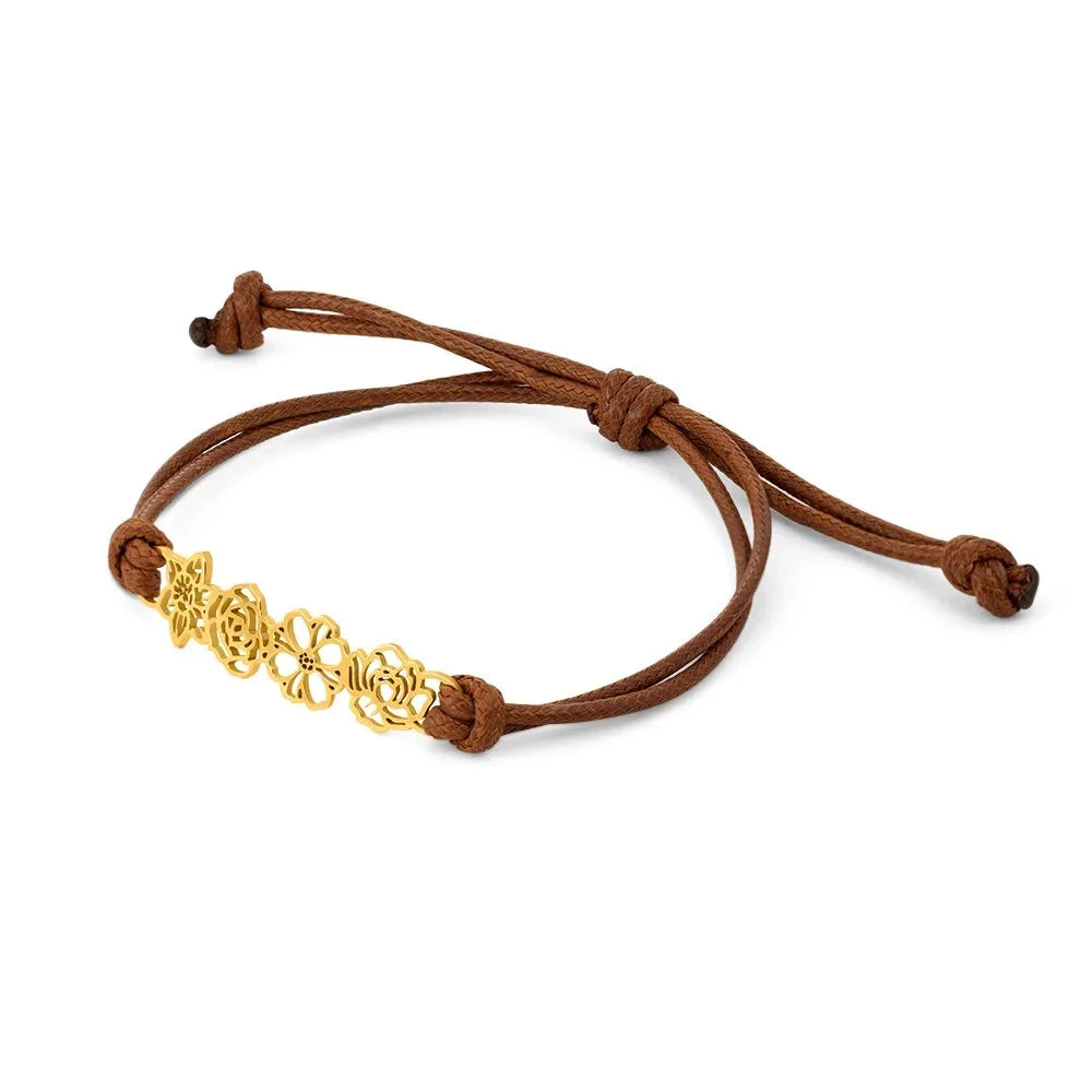 Combined Birth Flower Leather Bracelet