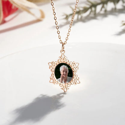 Custom Engraved Snowflake Photo Necklace