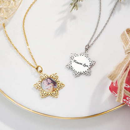 Custom Engraved Snowflake Photo Necklace