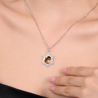 Custom Engraved Snowflake Photo Necklace