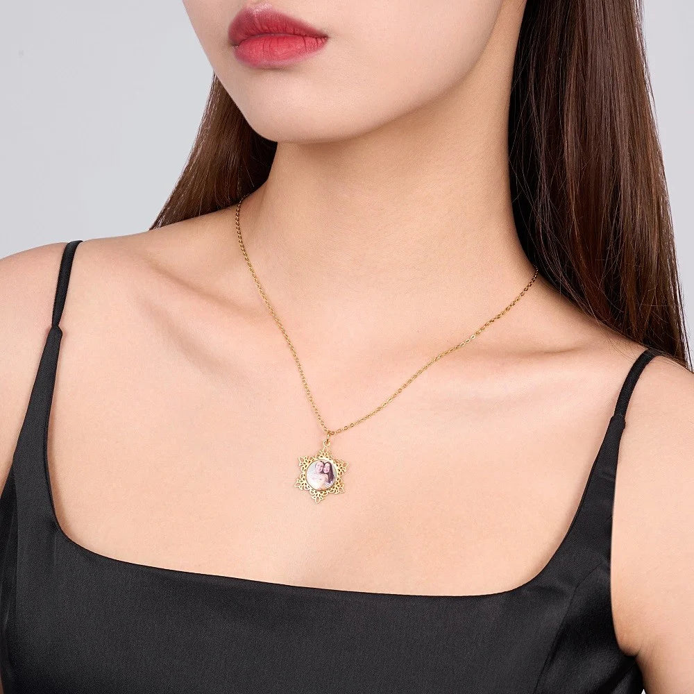 Custom Engraved Snowflake Photo Necklace