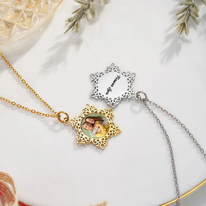 Custom Engraved Snowflake Photo Necklace