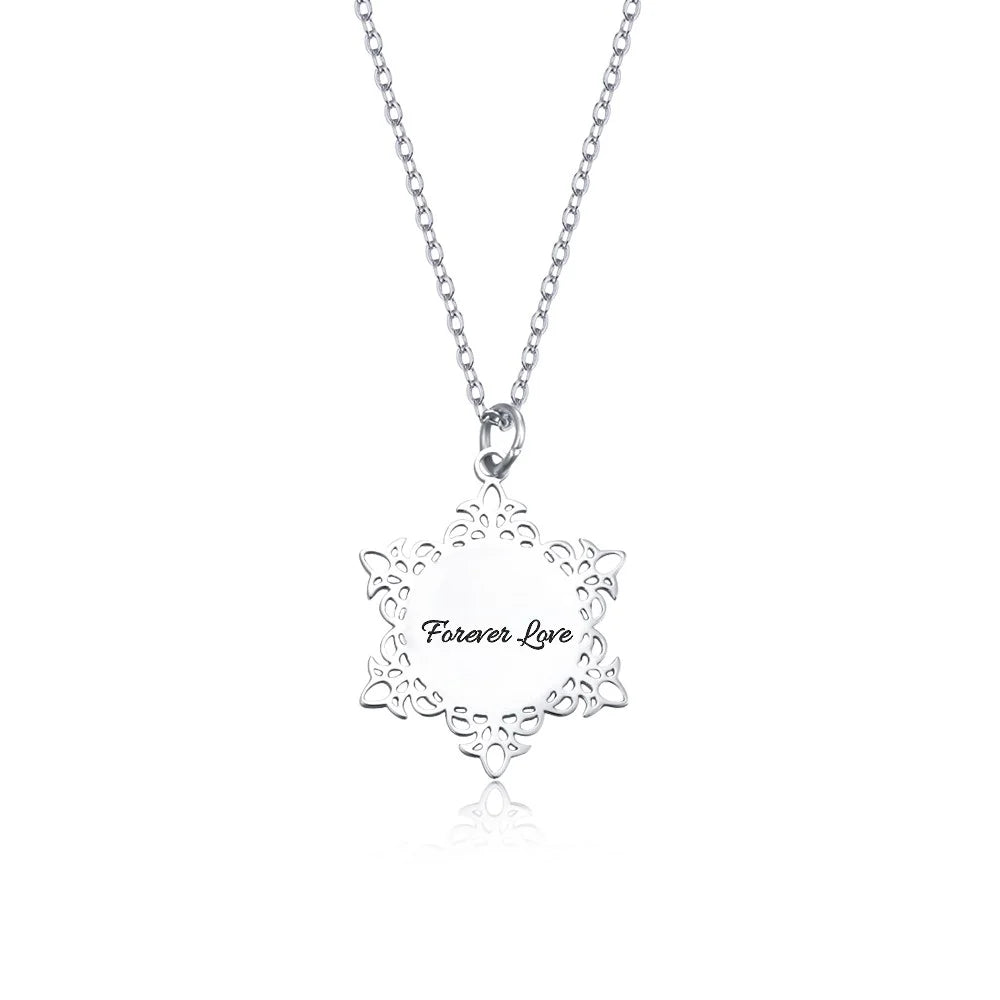 Custom Engraved Snowflake Photo Necklace