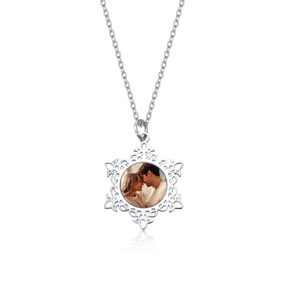 Custom Engraved Snowflake Photo Necklace