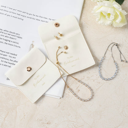 Bridesmaids Adjustable Diamond Bracelet with Personalized Pouch SET