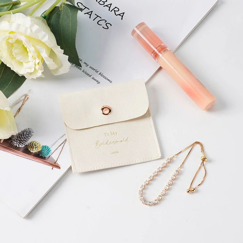 Bridesmaids Adjustable Diamond Bracelet with Personalized Pouch SET