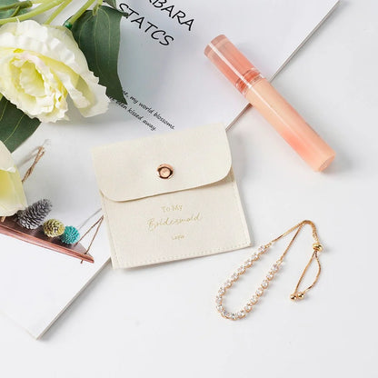 Bridesmaids Adjustable Diamond Bracelet with Personalized Pouch SET