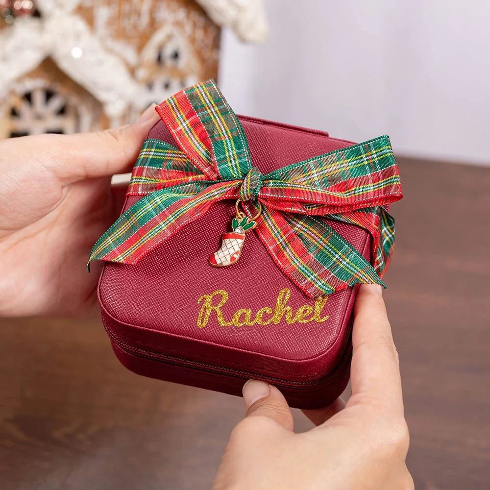 Custom Christmas Jewelry Case with Charm & Bow