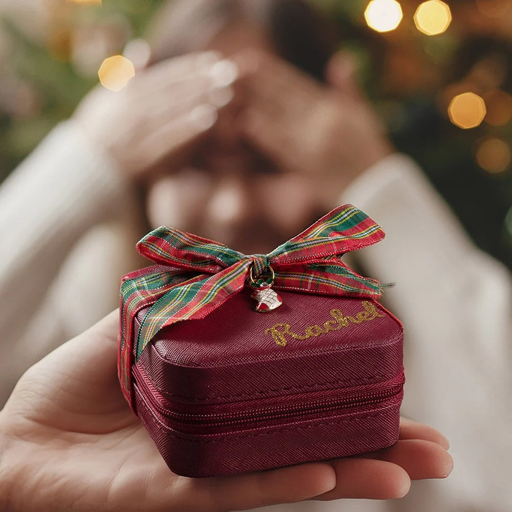 Custom Christmas Jewelry Case with Charm & Bow