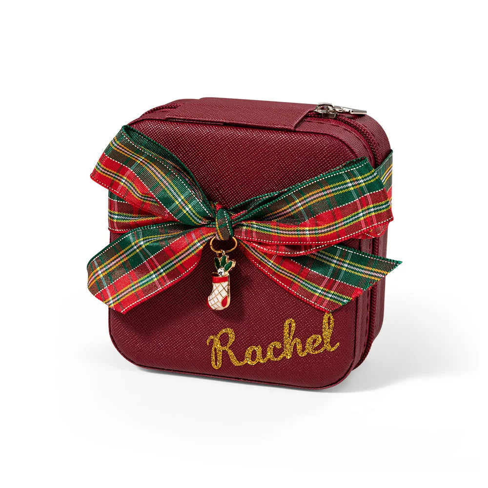 Custom Christmas Jewelry Case with Charm & Bow