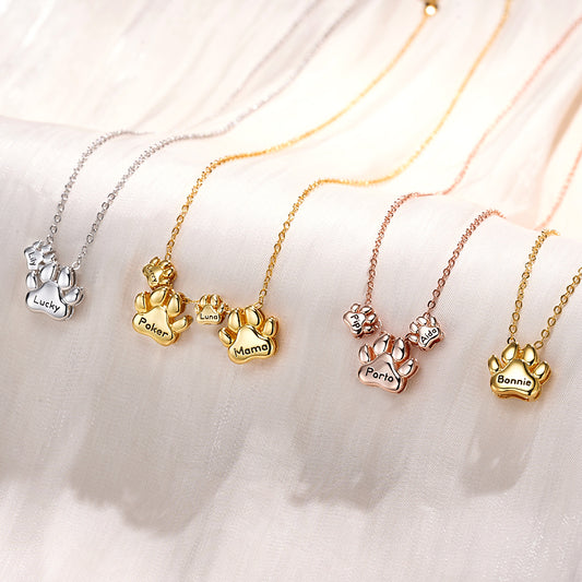 Custom Name Bubble Pet Paws Necklace