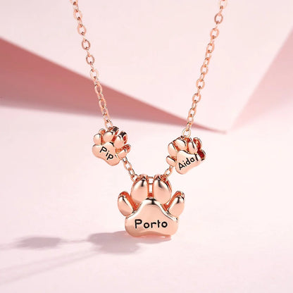 Custom Name Bubble Pet Paws Necklace