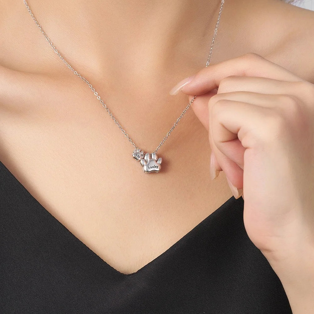 Custom Name Bubble Pet Paws Necklace
