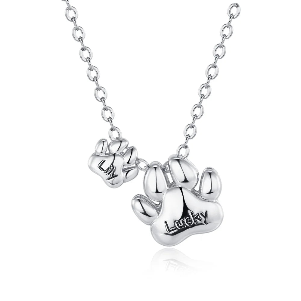 Custom Name Bubble Pet Paws Necklace