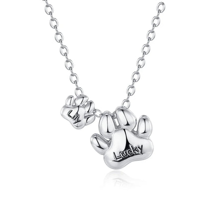 Custom Name Bubble Pet Paws Necklace