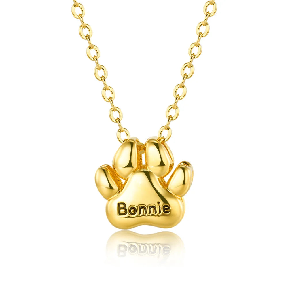Custom Name Bubble Pet Paws Necklace