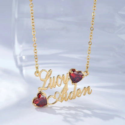 Custom Double Names & Heart Birthsones Necklace