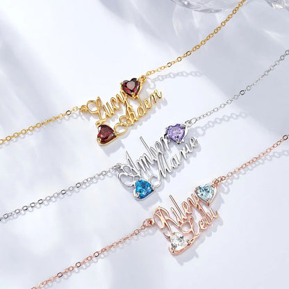 Custom Double Names & Heart Birthsones Necklace