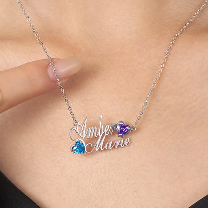 Custom Double Names & Heart Birthsones Necklace