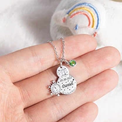 Custom Engraved Baby Birth Stats Snowman Necklace