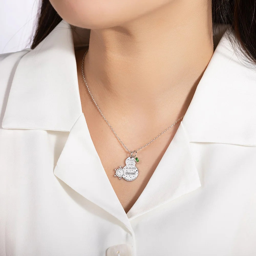 Custom Engraved Baby Birth Stats Snowman Necklace