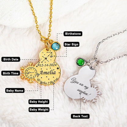 Custom Engraved Baby Birth Stats Snowman Necklace