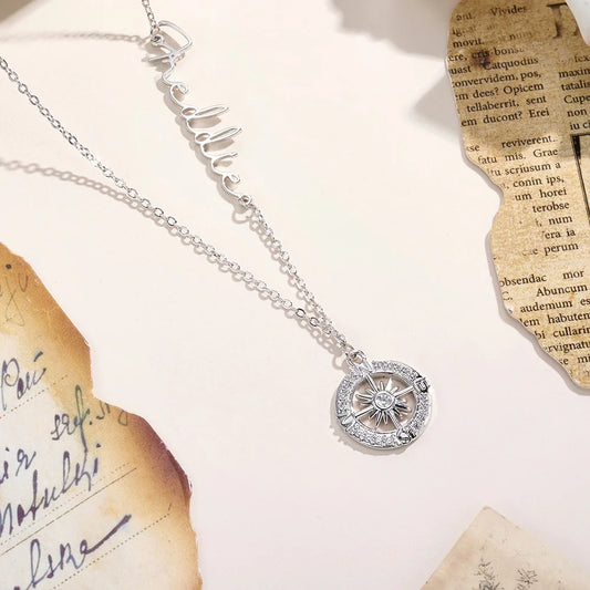 Personalized Name Diamond Compass Necklace