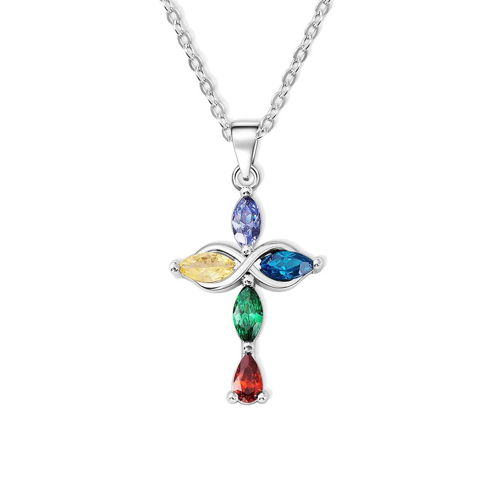 Custom 5 Family Birthstones Infinity Cross Necklace