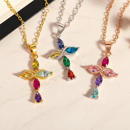 Custom 5 Family Birthstones Infinity Cross Necklace