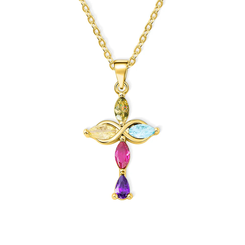 Custom 5 Family Birthstones Infinity Cross Necklace