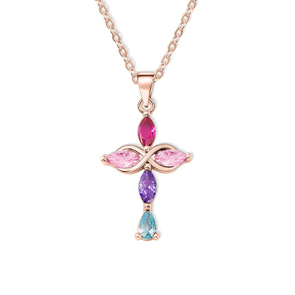 Custom 5 Family Birthstones Infinity Cross Necklace