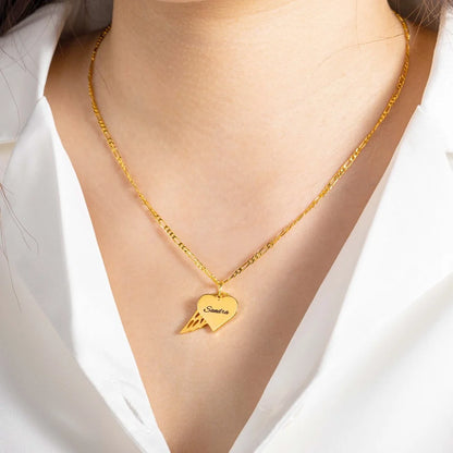 Custom Name Heart Necklace with Angel Wing