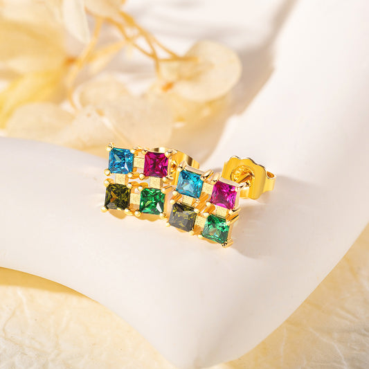 Custom Cube Birthstones Stud Earrings