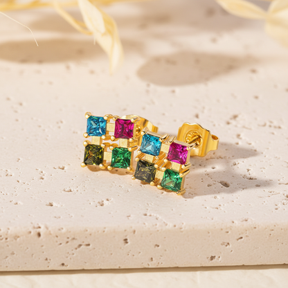 Custom Cube Birthstones Stud Earrings