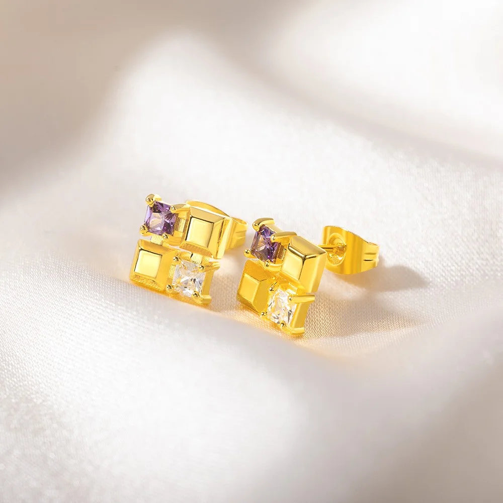 Custom Cube Birthstones Stud Earrings