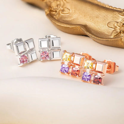 Custom Cube Birthstones Stud Earrings