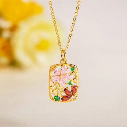 Custom Floral Necklace with 2 Birthstones
