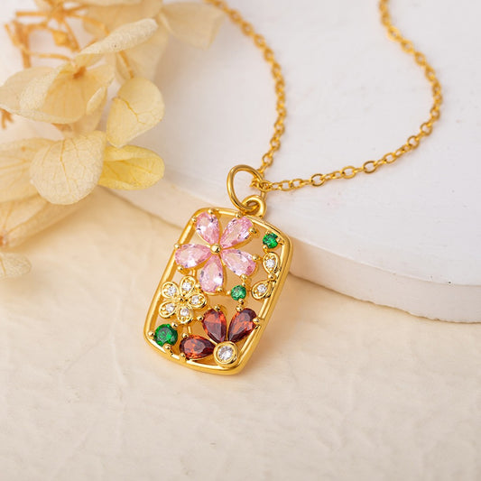 Custom Floral Necklace with 2 Birthstones